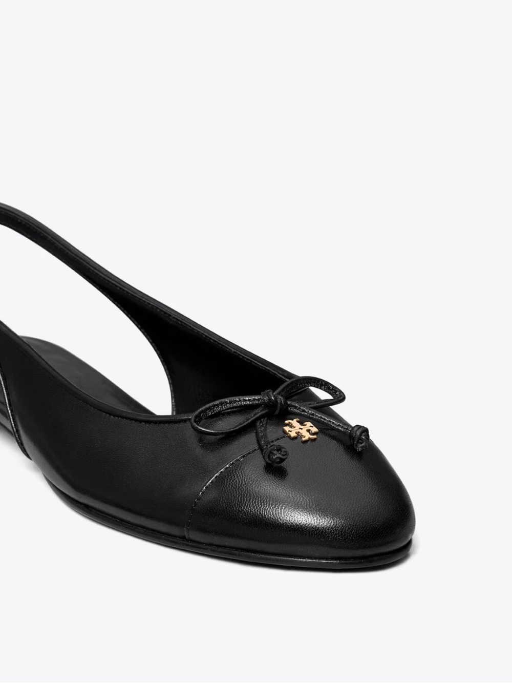 TORY BURCH Black Leather Cap Toe Slingback Ballet Flats 8.5 - Picture 3 of 16